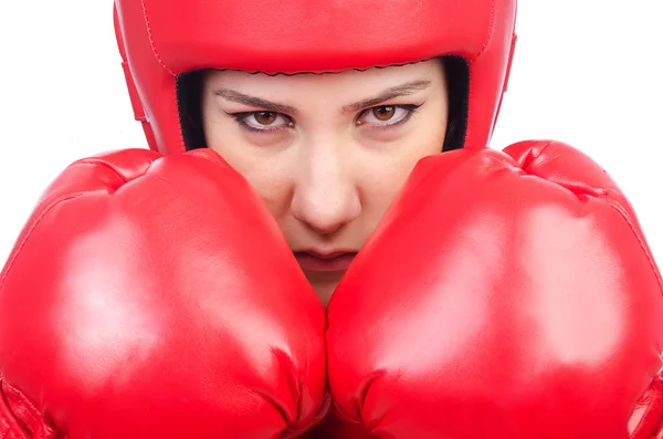 Boxeador mujer sobre fondo blanco — Foto de Stock