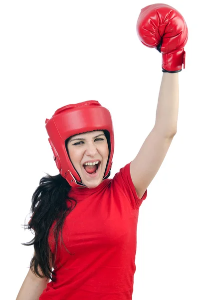 Woman boxer on white background — Stock Photo, Image