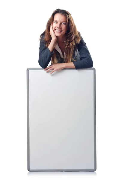 Kobieta z deska na biały — Zdjęcie stockowe