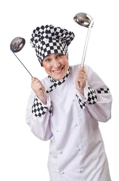 Beyaz kepçeli kadın aşçı — Stok fotoğraf