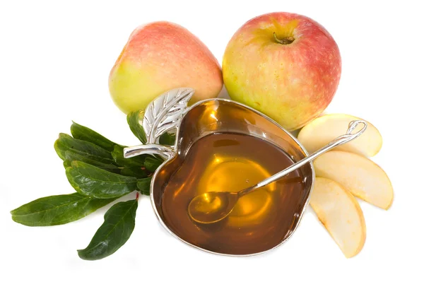 La miel con la manzana para Rosh Hashaná - nuevo año judío —  Fotos de Stock