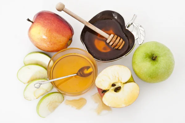 Honig mit Apfel für Rosch Haschana — Stockfoto