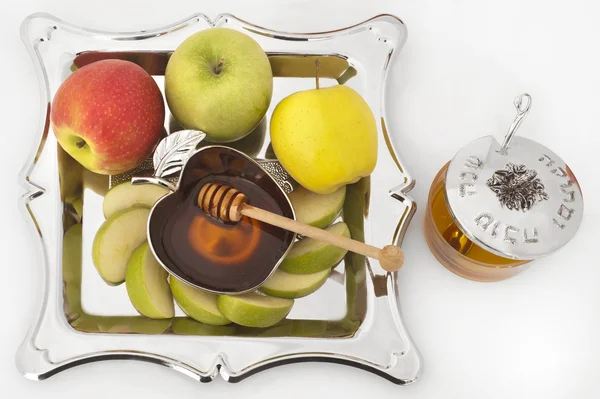 Honing met apple voor rosh hashana — Stockfoto