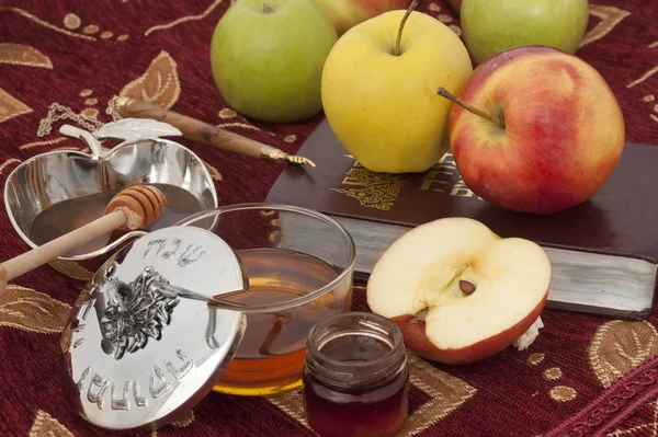 Miele con mela per Rosh Hashana — Foto Stock
