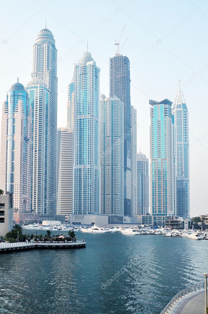 View at modern skyscrapers in Dubai Marina