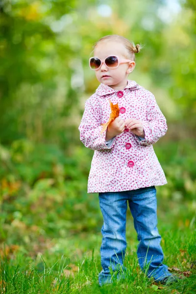Schattig meisje in de herfst Park — Stockfoto