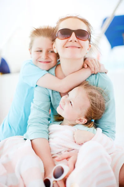 Mother and kids at yacht — Stock Photo, Image
