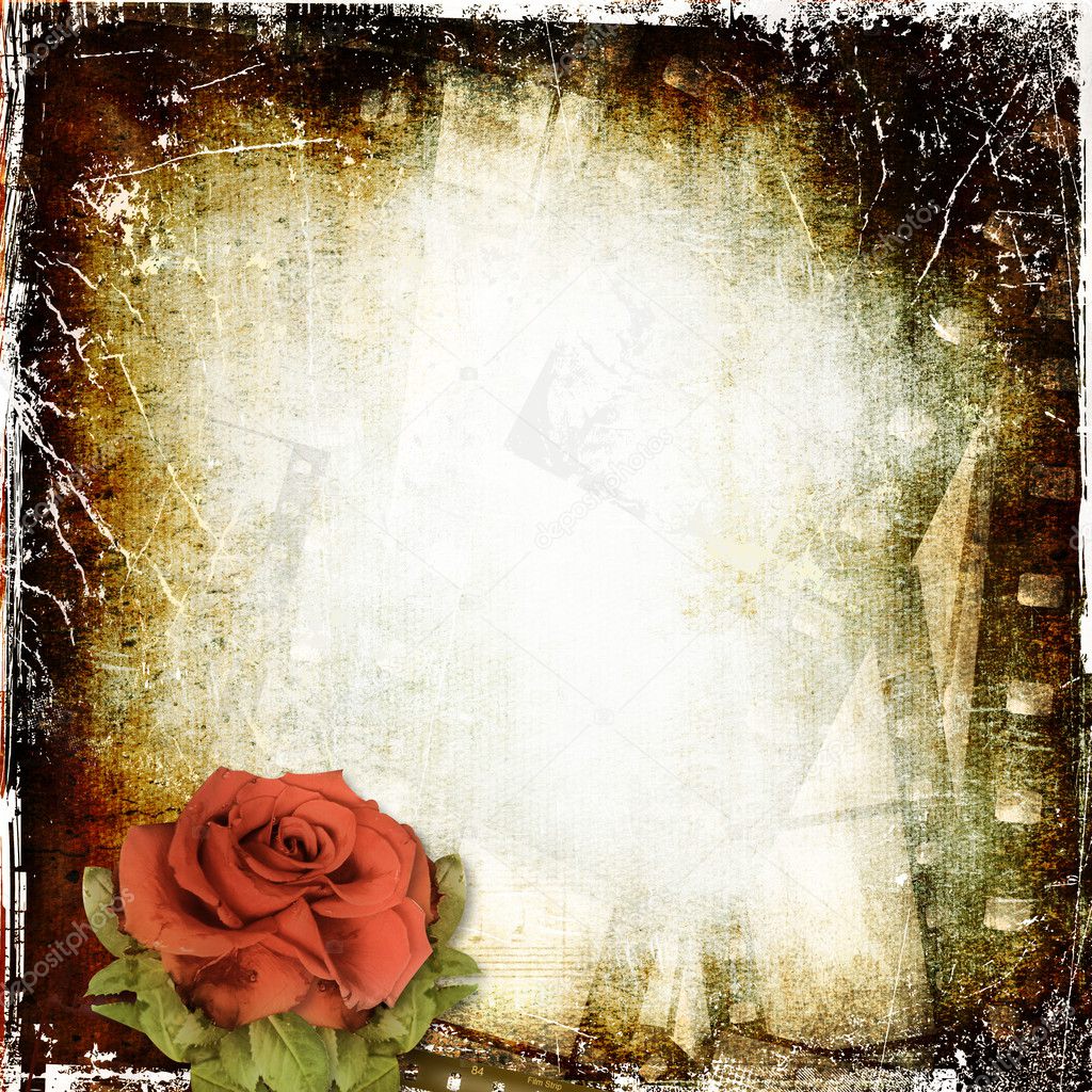 Grunge background with film and rose