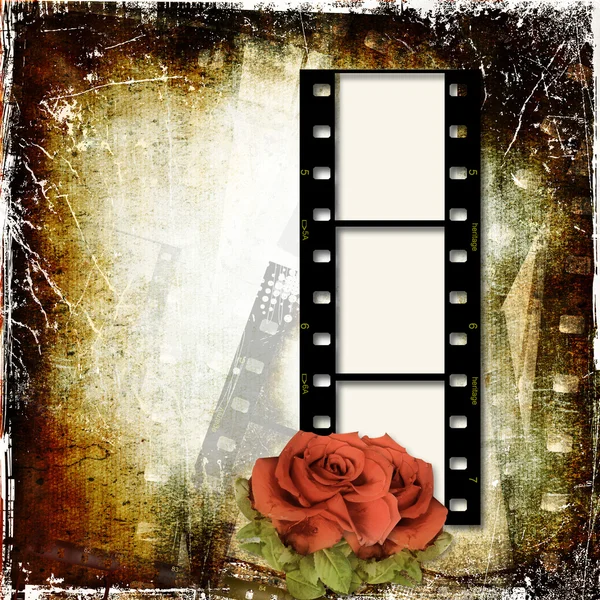 Grunge 背景与影片帧和玫瑰 — 图库照片