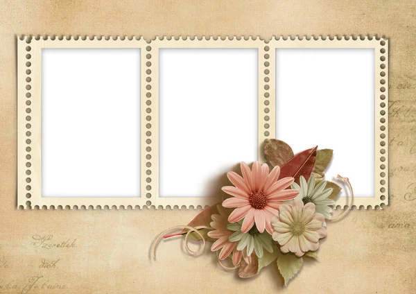 Elegant stamp-frames with autumn flowers — Stock Photo, Image