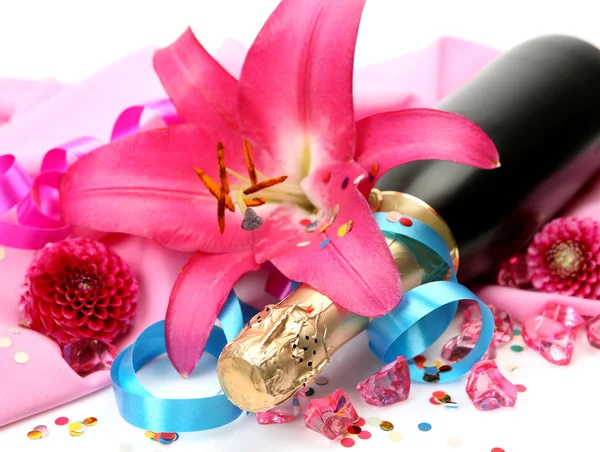 Wine and pink lily — Stock Photo, Image