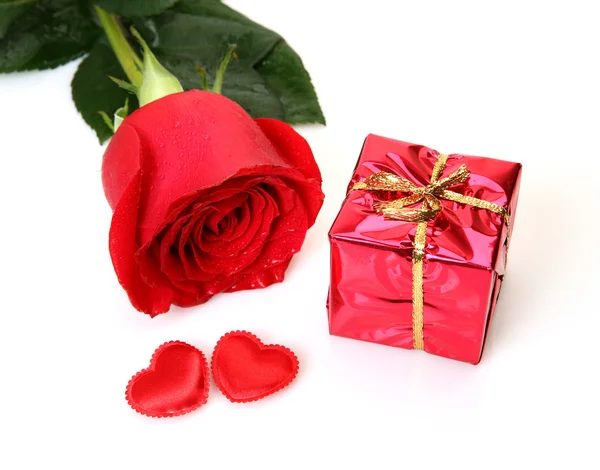 Fine rose and gift — Stock Photo, Image