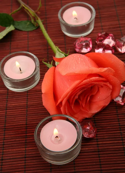 Rose en kaarsen — Stockfoto