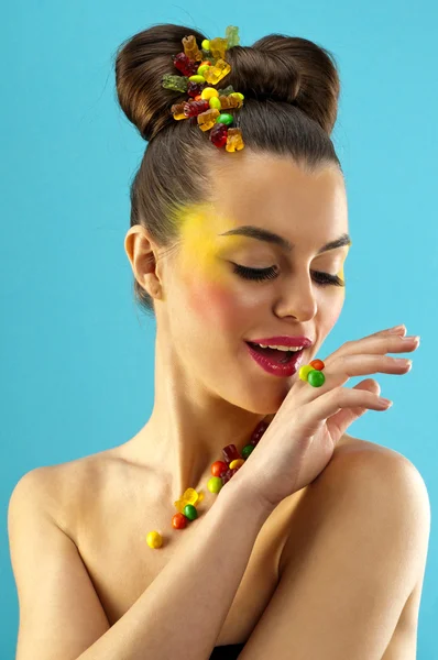 Detailní portrét krásné bruneta s Glamour make-up — Stock fotografie