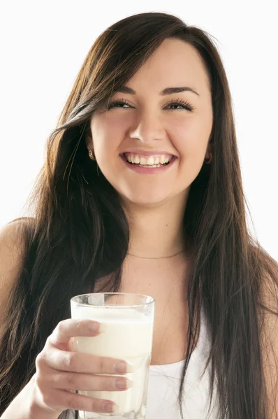 Mutlu genç dişi süt holding — Stok fotoğraf