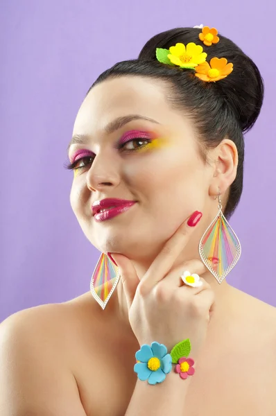 Close-up retrato de bela morena com glamour make-up — Fotografia de Stock