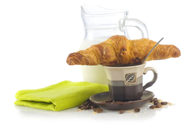 Croissant mit Kaffee-Frühstück — Stockfoto