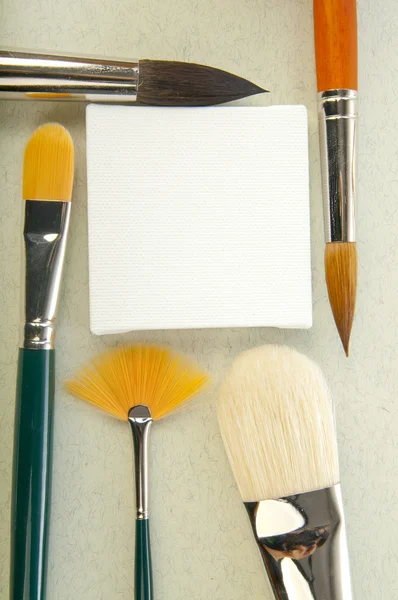 Brushes and stiker — Stock Photo, Image