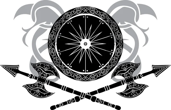 Escudo vikingo con hachas cruzadas — Archivo Imágenes Vectoriales