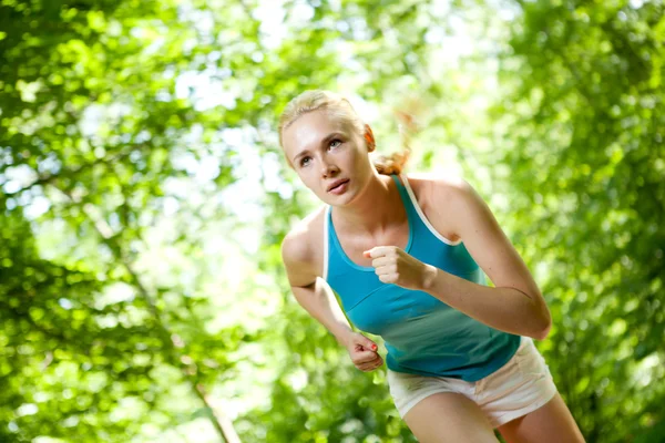 Woman Running Outdoors in Forest — Stock Photo, Image