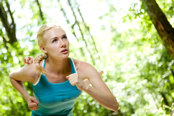 Woman Running Outdoors in Forest — Stock Photo, Image