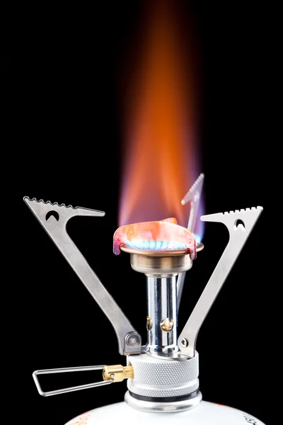 Flames of gas stove in the dark — Stock Photo, Image