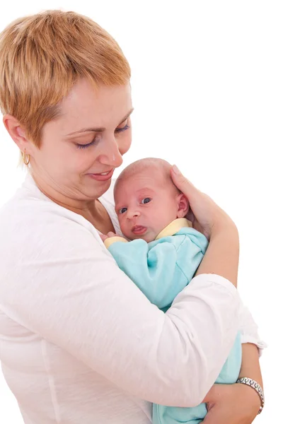 Young woman holds on hands her newborn baby — Stock Photo, Image
