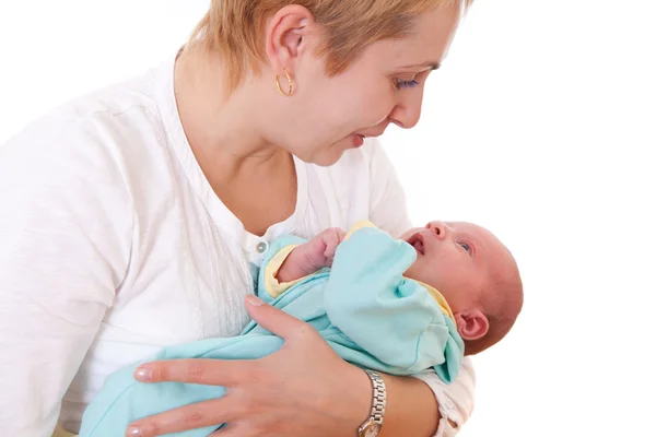Giovane donna che parla con il suo bambino — Foto Stock