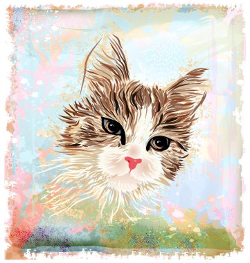 Hand drawn portrait of the fluffy cat clipart