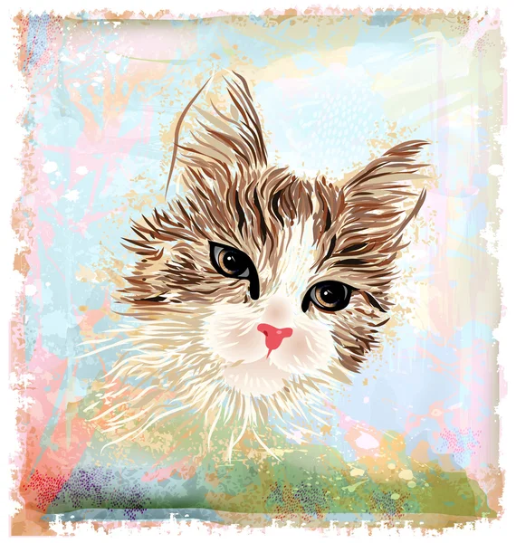 Handgezeichnetes Porträt der flauschigen Katze — Stockvektor