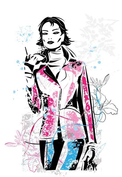 Freehand sketch of fashionable girl — Stock Vector