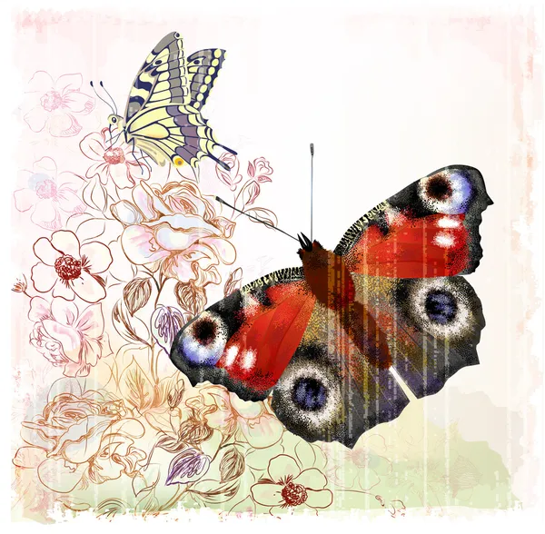 Motýli a růže — Stockový vektor