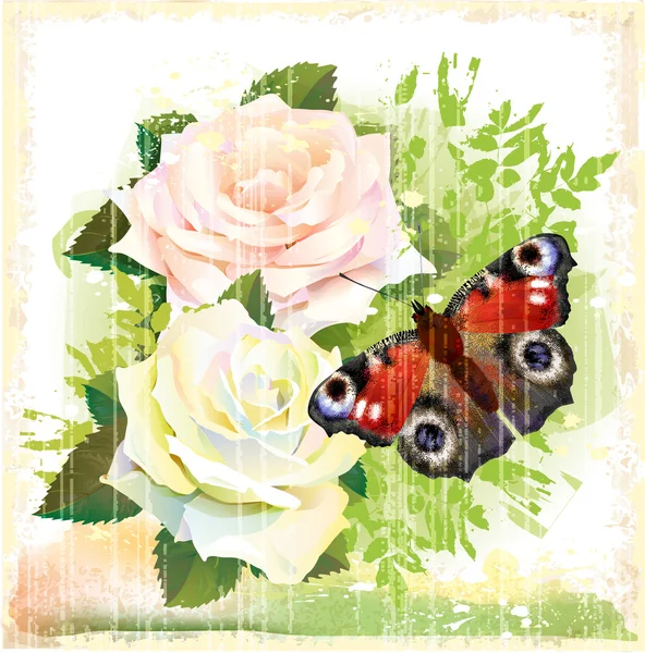 Mariposa y rosas — Archivo Imágenes Vectoriales