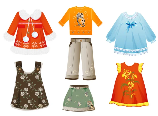 Mevsimlik giysiler bir dizi kızlar için — Stok Vektör