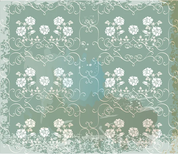 Fond vintage vert avec des roses blanches — Image vectorielle