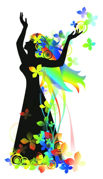 Femme avec des fleurs pour le design — Image vectorielle