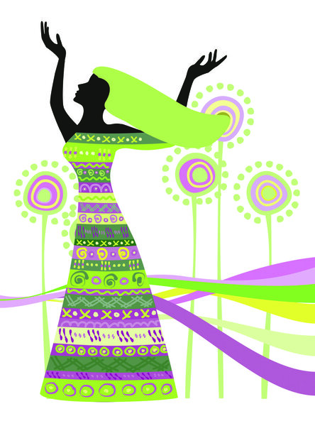 Женщина в платье с узорами для дизайна
