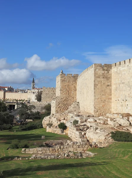 Τα τείχη της Ιερουσαλήμ αιώνια στο ηλιοβασίλεμα — Φωτογραφία Αρχείου