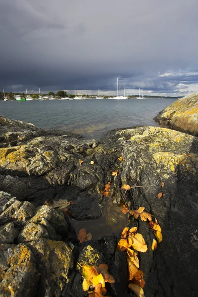 Piedras pintorescas en la costa del paso del océano — Foto de Stock