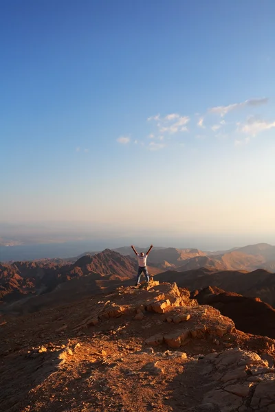 stock image Classical landscape - desert Sinai and the lonely tourist