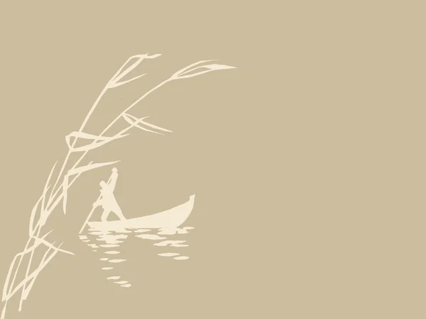 Persons in boat on brown background, vector illustration — Wektor stockowy