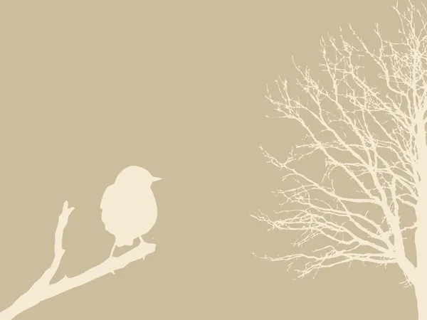 Vogel op tak op bruine achtergrond, vectorillustratie — Stockvector
