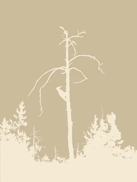 茶色の背景、ベクトル図の木のシルエット — ストックベクタ