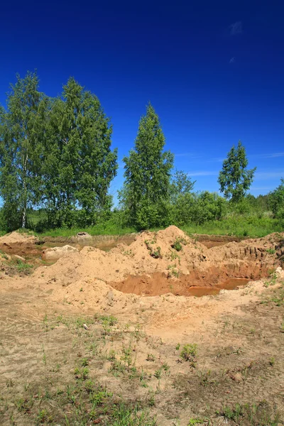 Old sandy quarry in green wood — Stock Photo, Image
