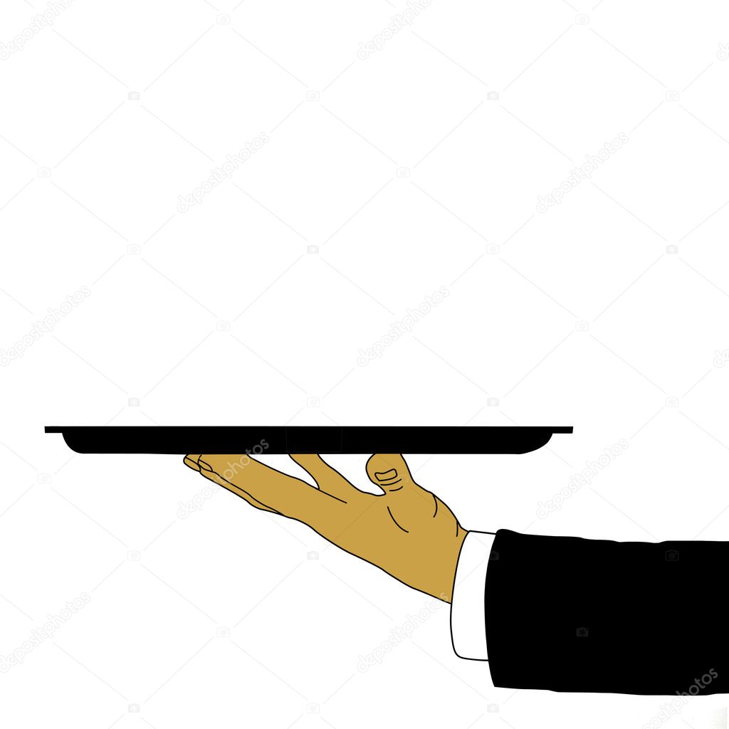 Tray in waiter hand, vector illustration