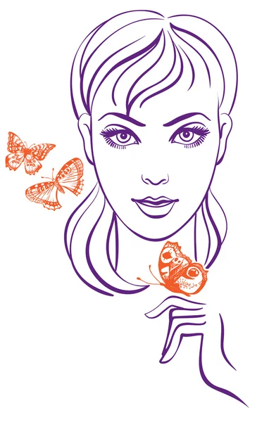 Belle fille avec papillon — Image vectorielle