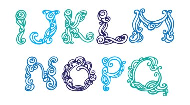 Swirly hand drawn font. Vector letters set I-Q clipart