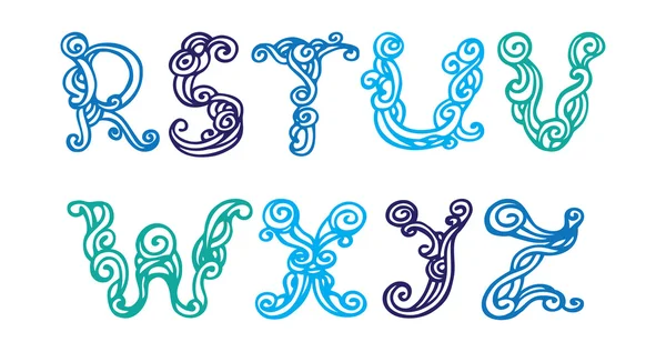 Swirly fuente dibujada a mano. Conjunto de letras vectoriales R-Z — Vector de stock