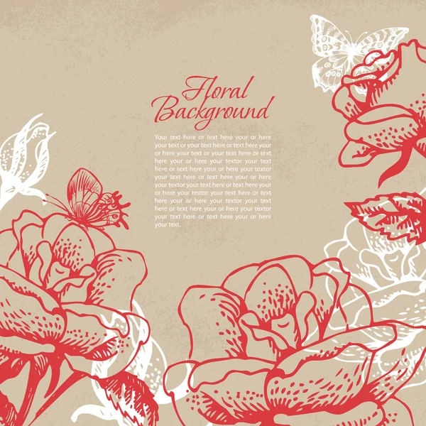 Fondo floral vintage con mariposas — Vector de stock