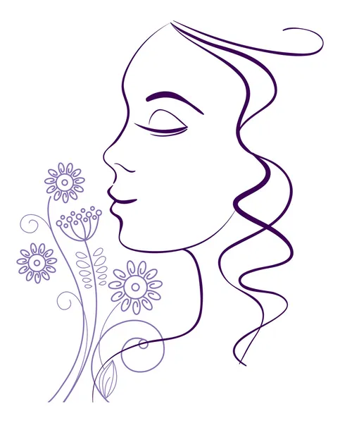 Mooie vrouw silhouet met een bloemen — Stockvector
